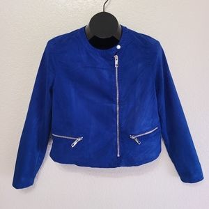 Who What Wear Indigo Blue Faux Suade Moto Jacket